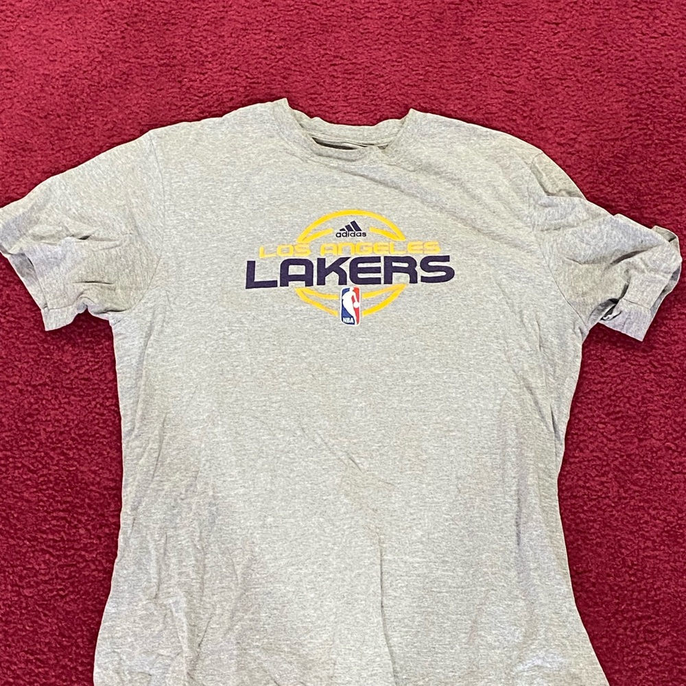 adidas Los Angeles Lakers Gray and Purple Logo Short Sleeve Tee
